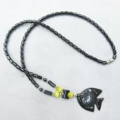 Yellow Cat's Eye Opal Hematite Fish Pendant Healing Necklace